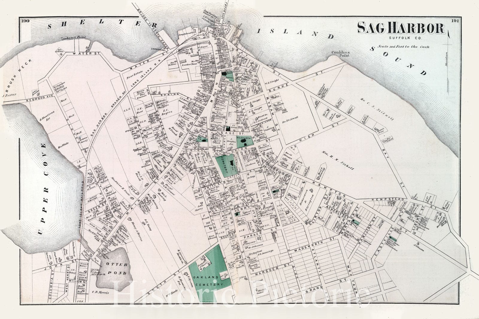 Sag Harbor, Long Island, New York - Property Map, 1873 - Historical Map Print