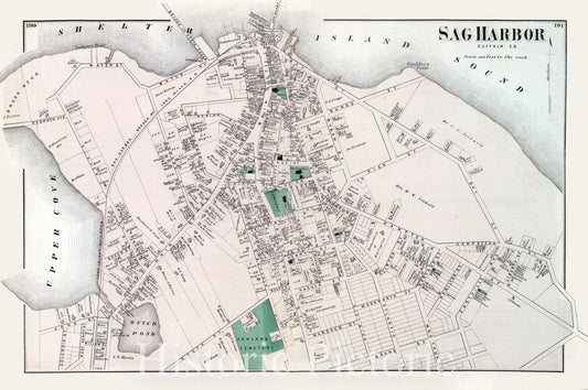 Sag Harbor, Long Island, New York - Property Map, 1873 - Historical Map Print