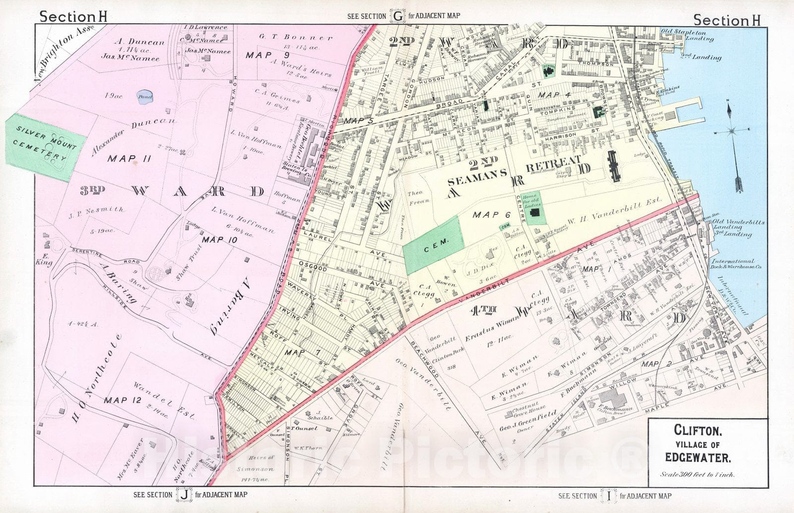 Historic Map : 1887 Section H. Clifton, Village of Edgewater. (Staten Island, New York). - Vintage Wall Art
