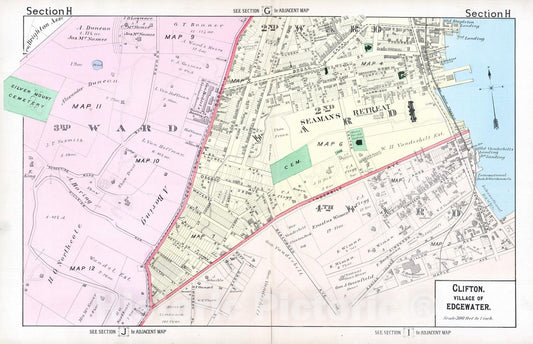 Historic Map : 1887 Section H. Clifton, Village of Edgewater. (Staten Island, New York). - Vintage Wall Art