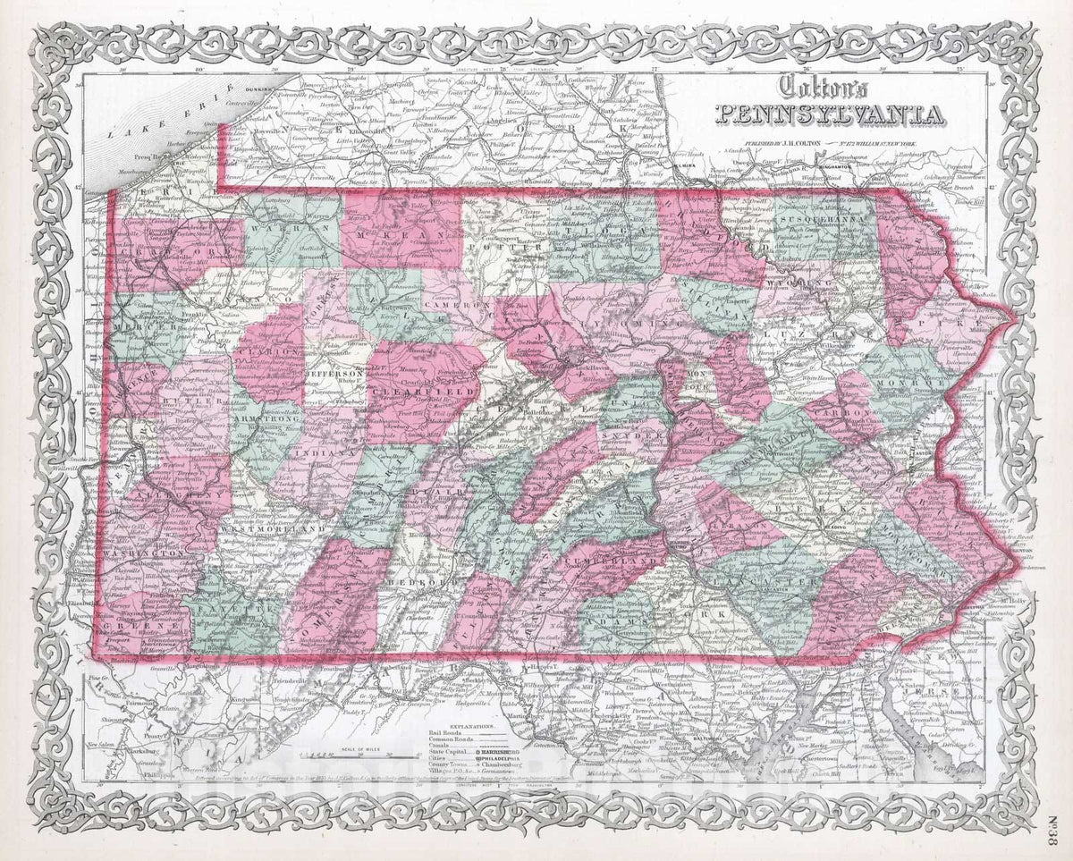 Historic Map : 1865 Pennsylvania. v1 - Vintage Wall Art