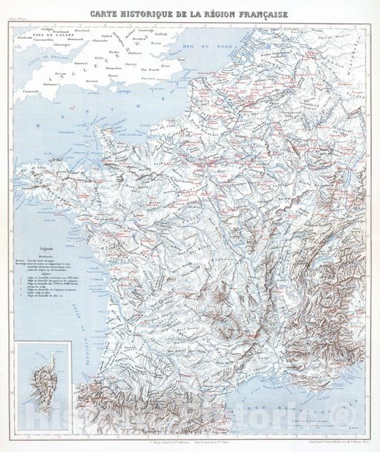 Historic Map : France, 1882 Carte Historique de la Region Francaise. , Vintage Wall Art