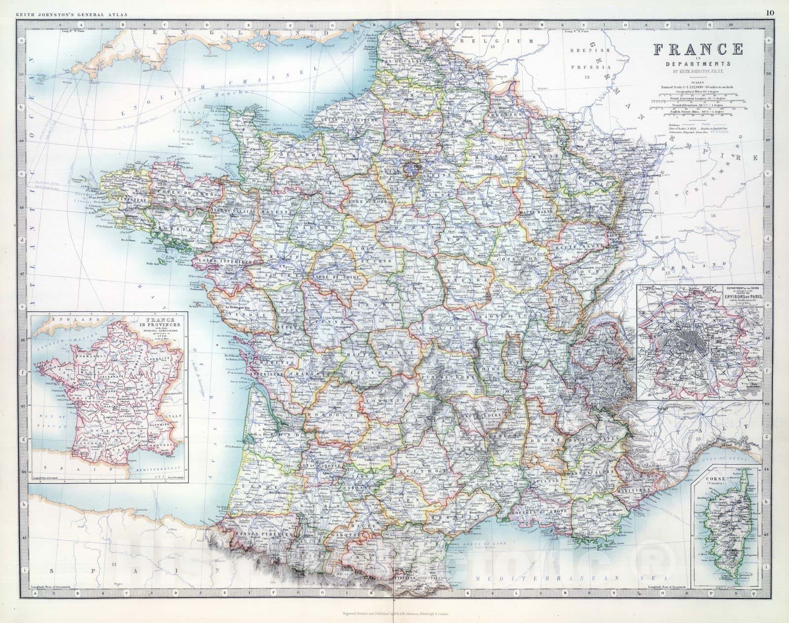 Historic Map : 1893 France In Departments. - Vintage Wall Art
