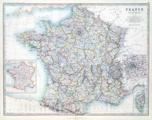 Historic Map : 1893 France In Departments. - Vintage Wall Art
