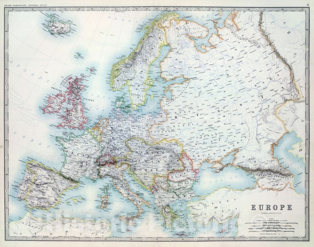 Historic Map : 1893 Europe : Vintage Wall Art