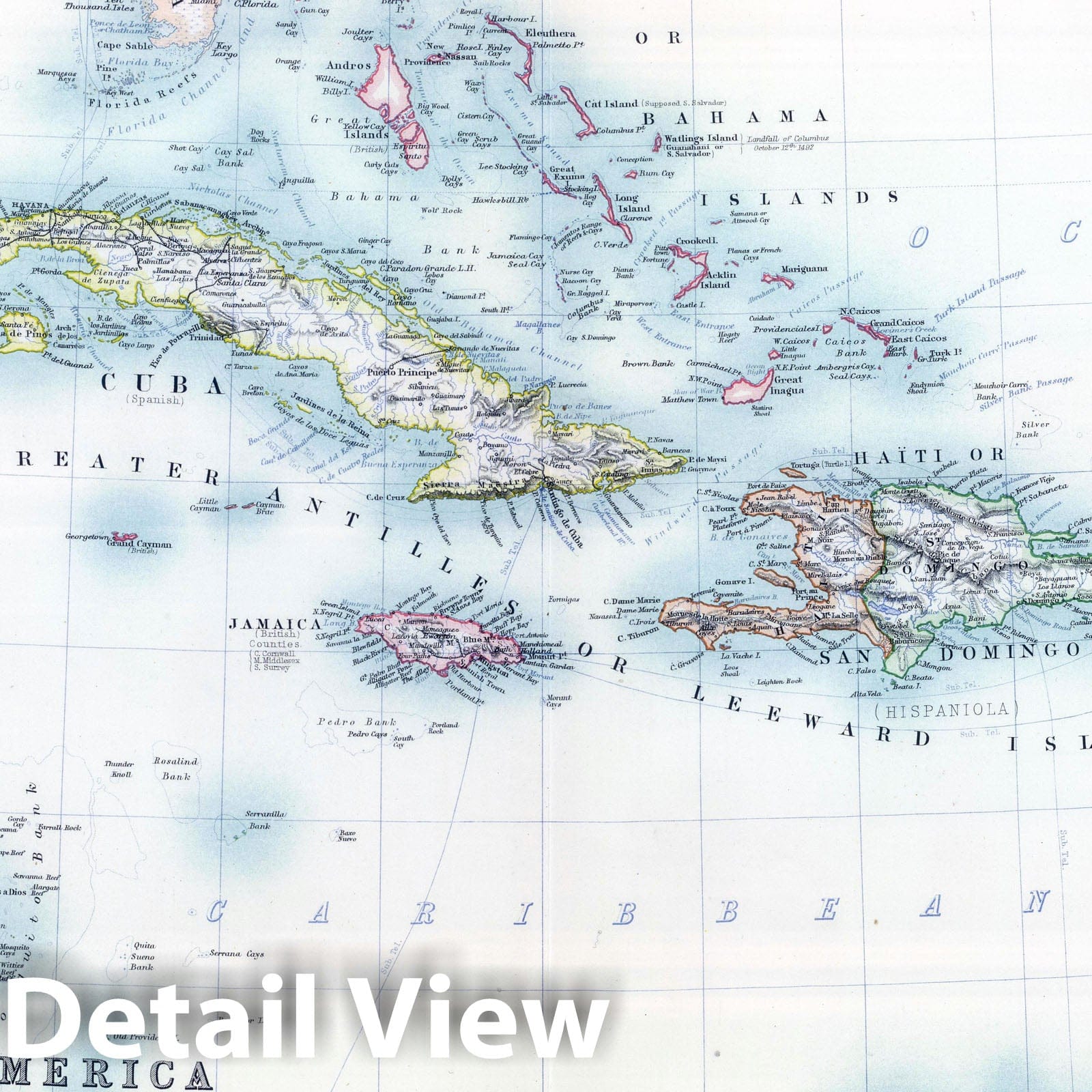 West India Islands and Central America by Keith Johnston 1893 - Historical Map Print