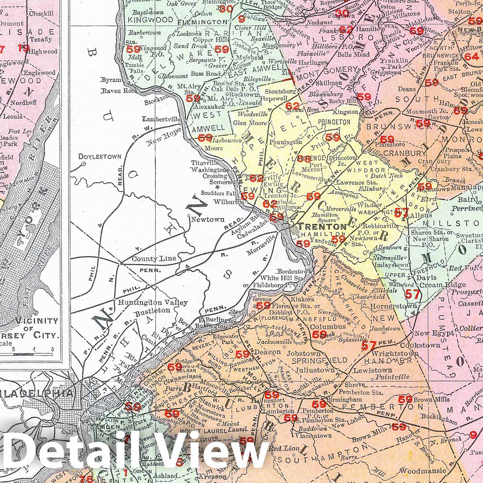 New Jersey - Railroad Map, 1903 - Historical Map Print