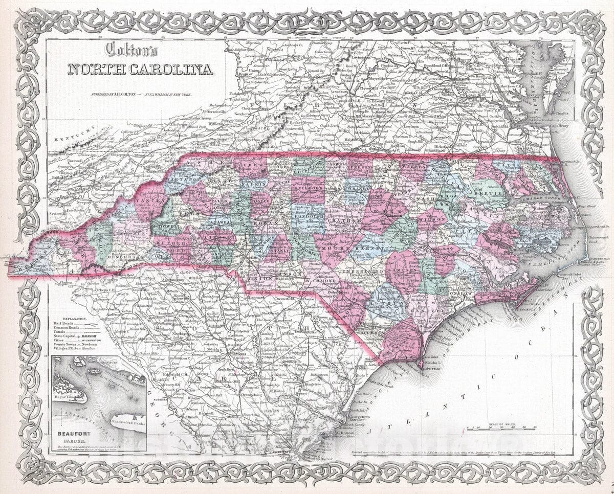 Historic Map : 1865 North Carolina. - Vintage Wall Art
