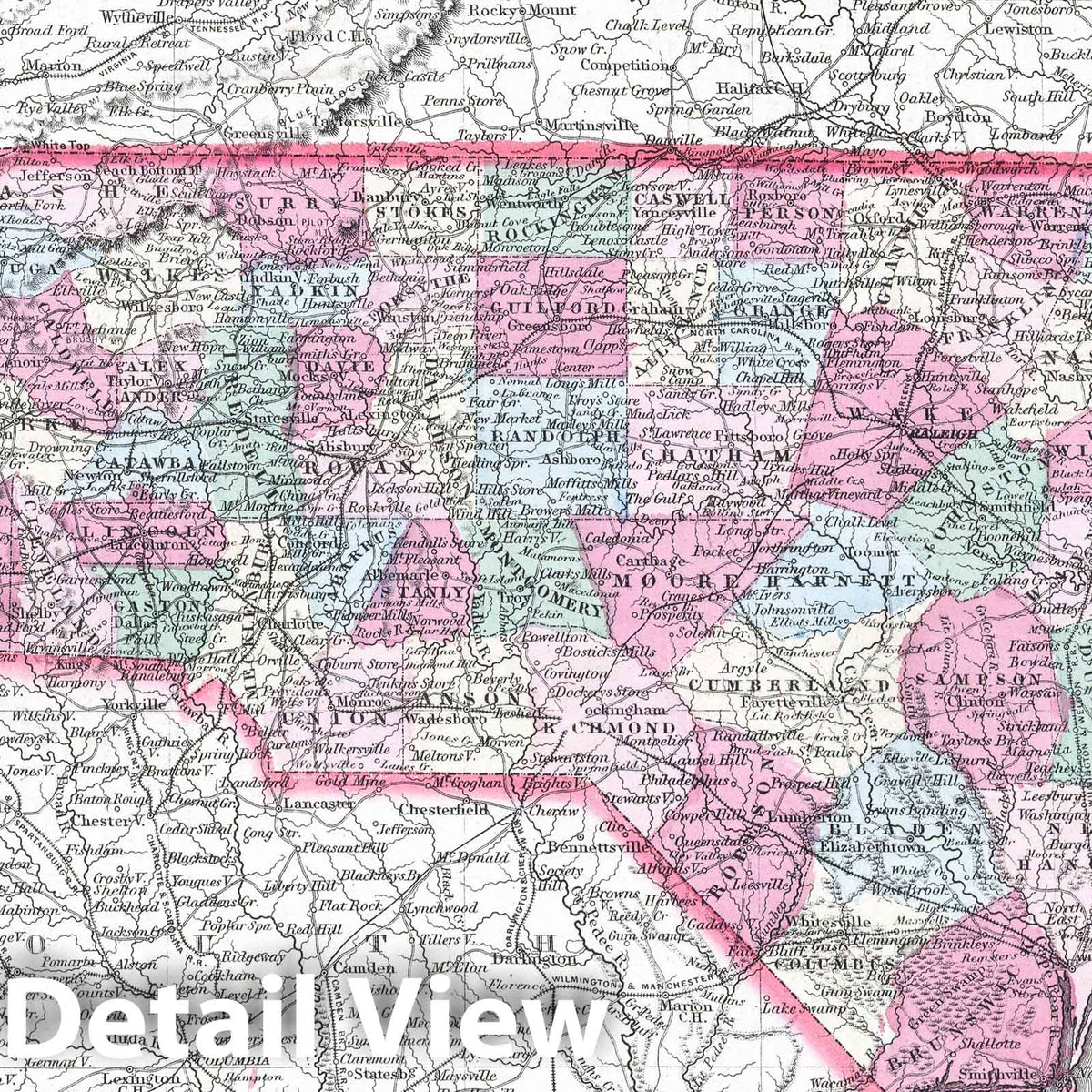 North Carolina with Beaufort Harbor Inset - 1865 Boundary Map Print