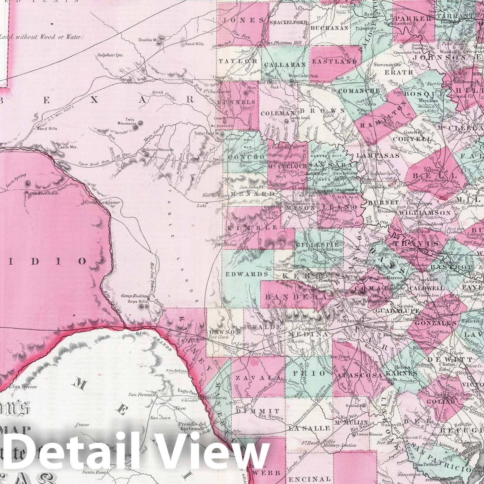 Texas - Boundary Map, 1865 - Historical Map Print