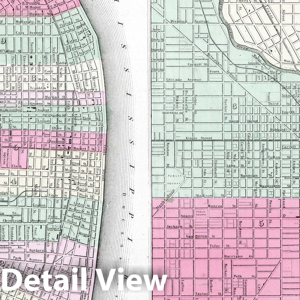 Historic Map : 1865 Saint Louis, Missouri, Chicago, Illinois. - Vintage Wall Art