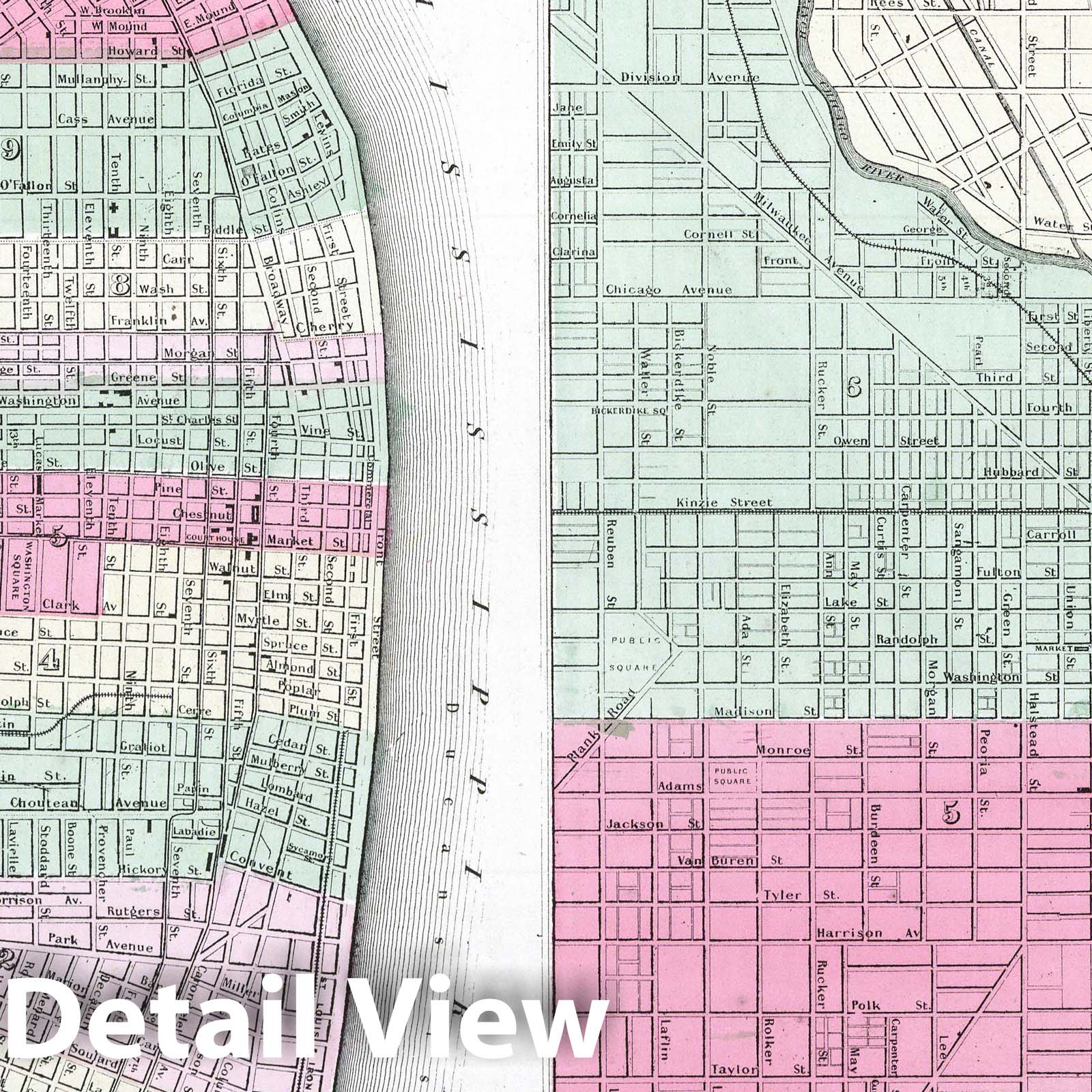 Saint Louis, Missouri and Chicago, Illinois - Boundary Map, 1865
