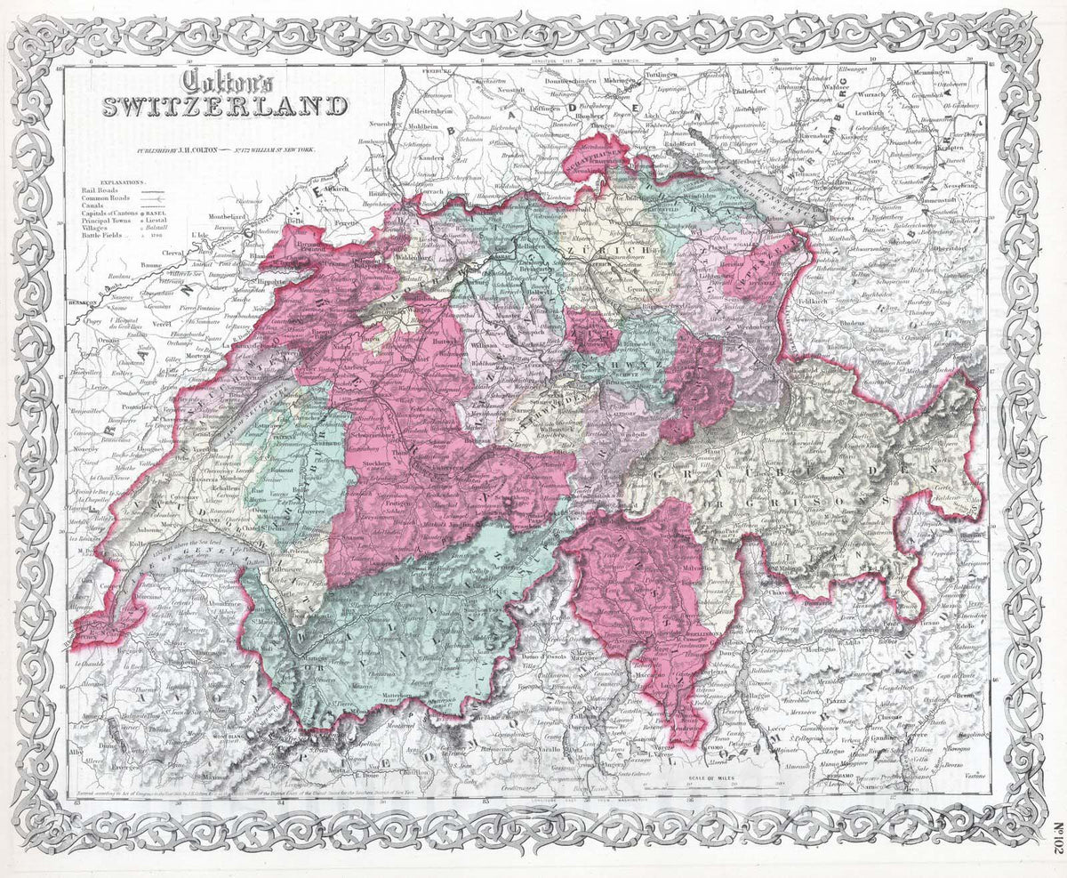 Historic Map : 1865 Switzerland. v4 - Vintage Wall Art