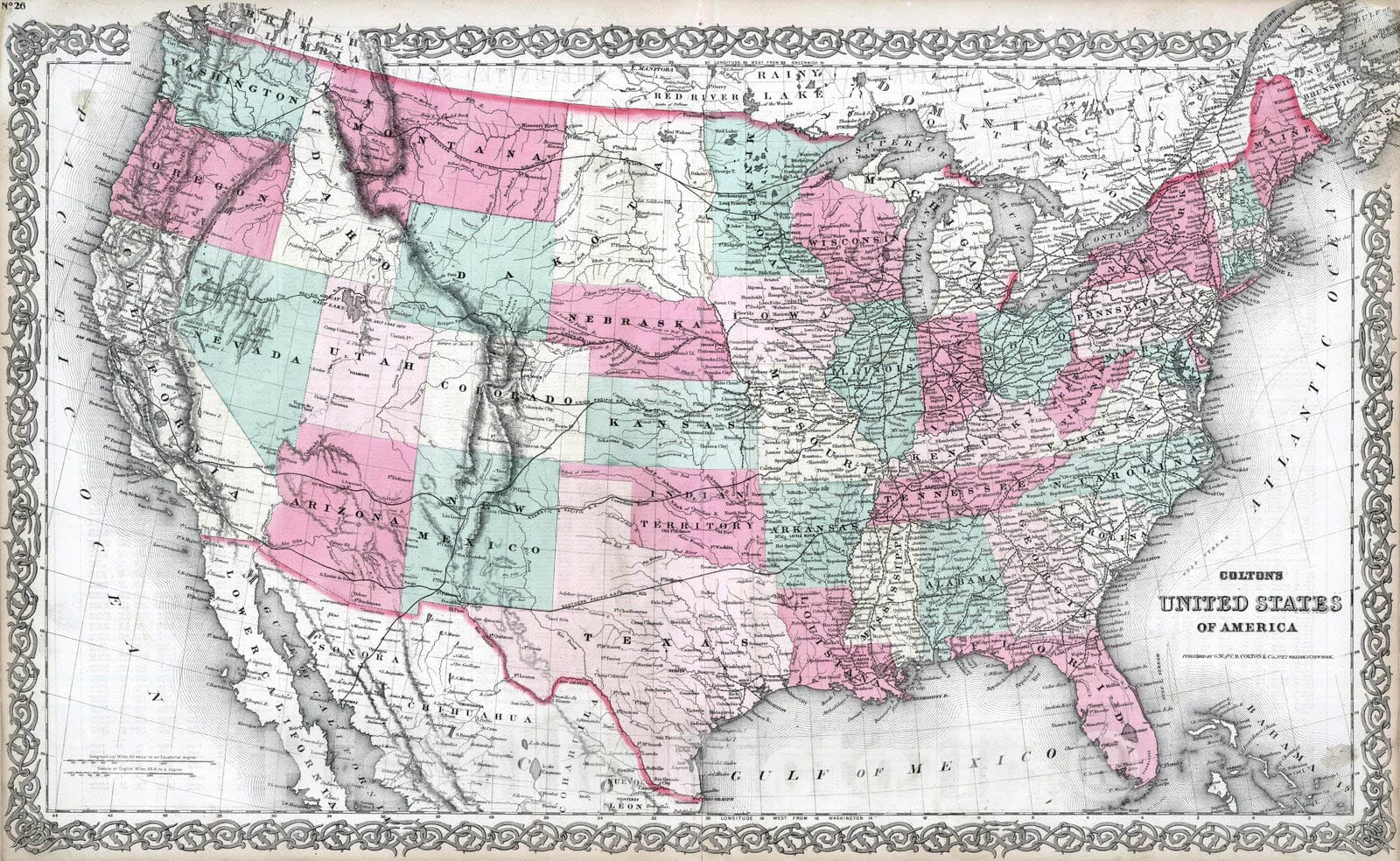 Historic Map : 1869 United States of America. - Vintage Wall Art