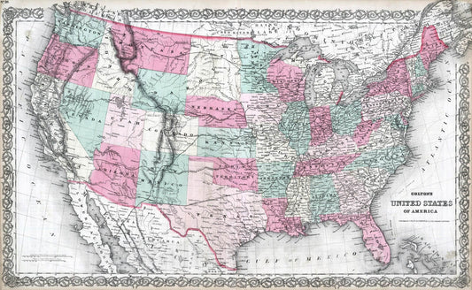 Historic Map : 1869 United States of America. - Vintage Wall Art