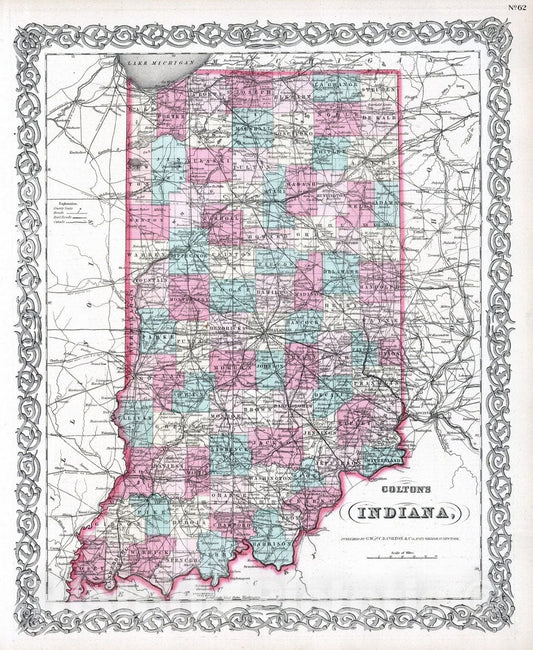 Historic Map : 1869 Indiana. - Vintage Wall Art