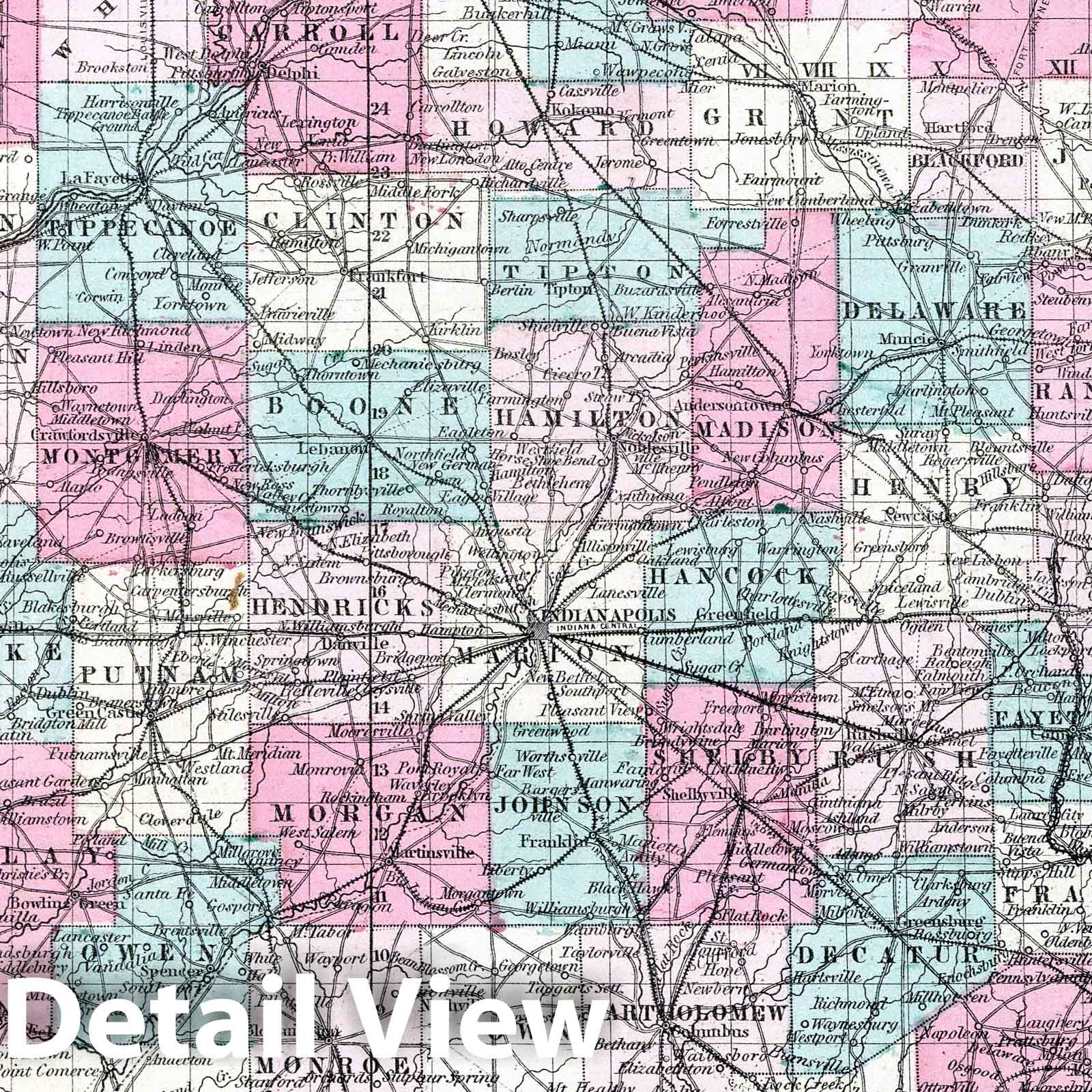 Indiana, 1869 - Historical Map Print from Colton's Atlas