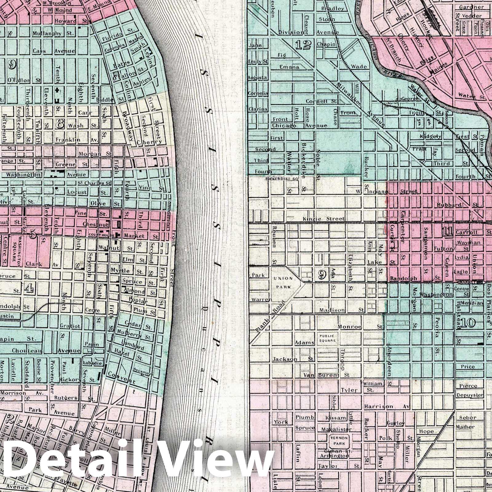 St. Louis and Chicago, 1869 - Historical City Plan Map