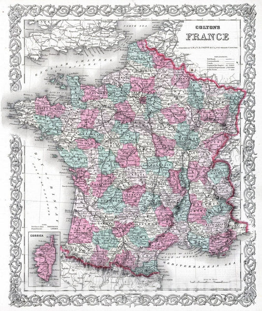 Historic Map : 1869 France : Vintage Wall Art