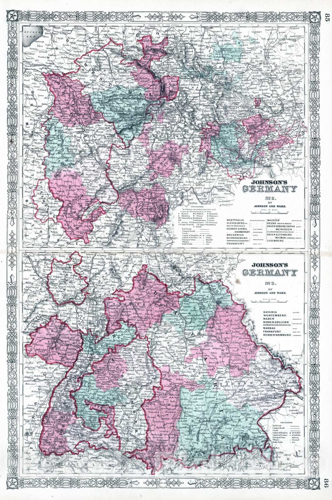 Historic Map : 1864 Germany, Nos. 2 and 3 - Vintage Wall Art