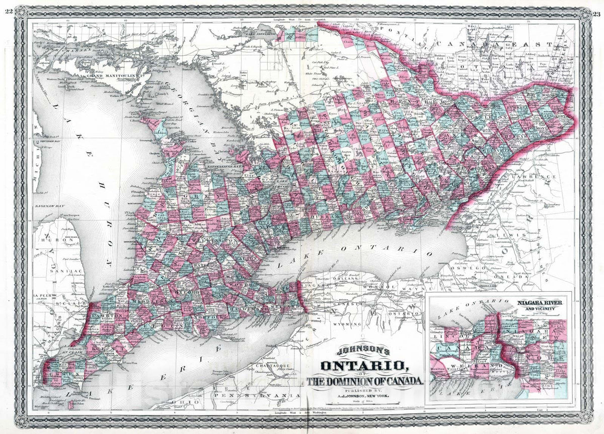 Historic Map : 1870 Ontario. - Vintage Wall Art