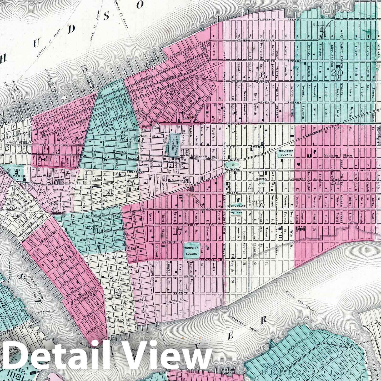 New York City - Physical Map, 1865 - Johnson's Family Atlas