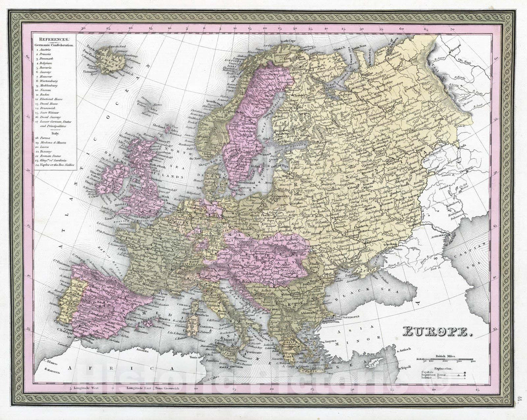 Historic Map : 1849 Europe - Vintage Wall Art