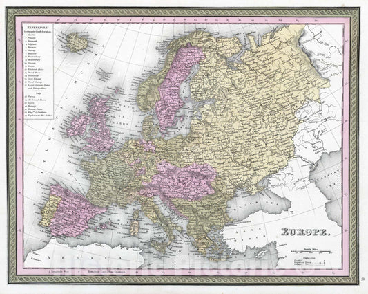 Historic Map : 1849 Europe - Vintage Wall Art