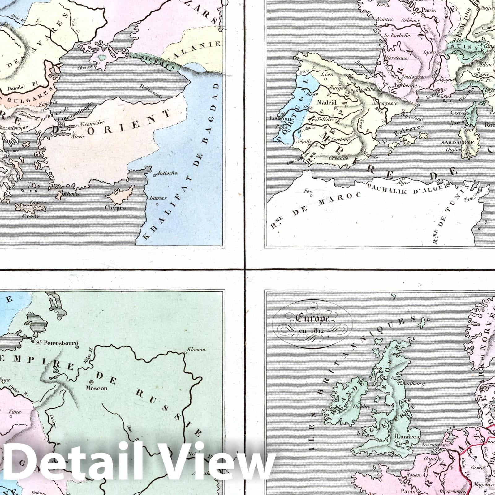 Historical Europe, 1838 - Hand-Colored Lithograph Map Print