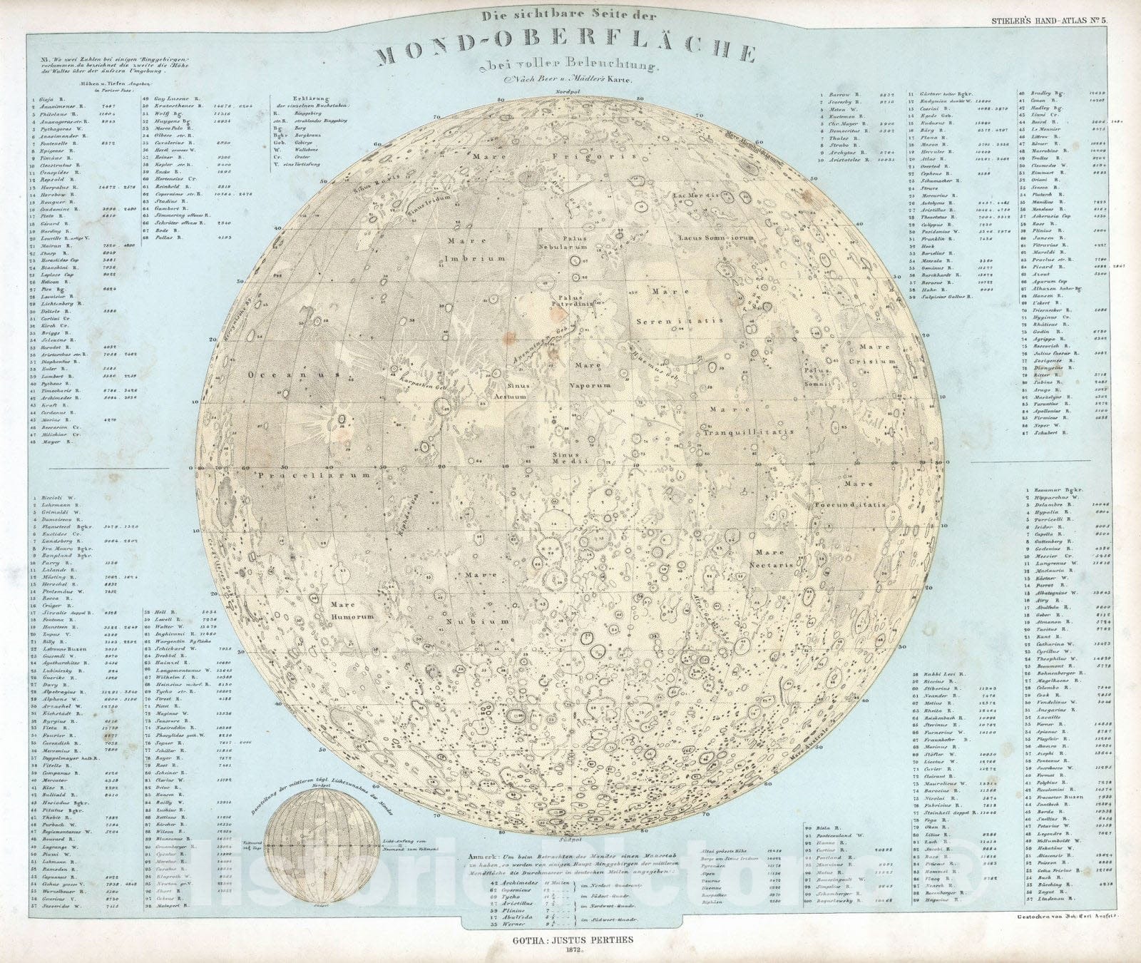 Historic Map : 1872 Die sichtbare Seite der Mond. (Moon). - Vintage Wall Art