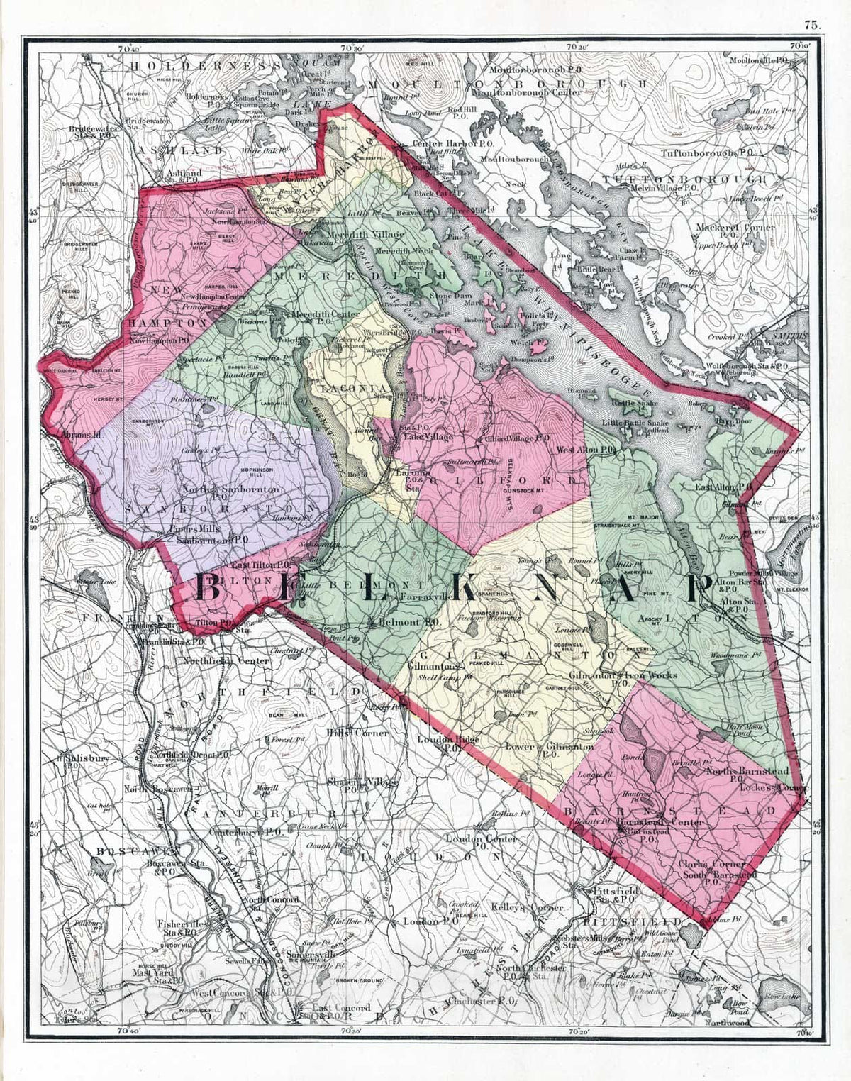 Historic Map : 1877 Belknap (County), (New Hampshire). - Vintage Wall Art