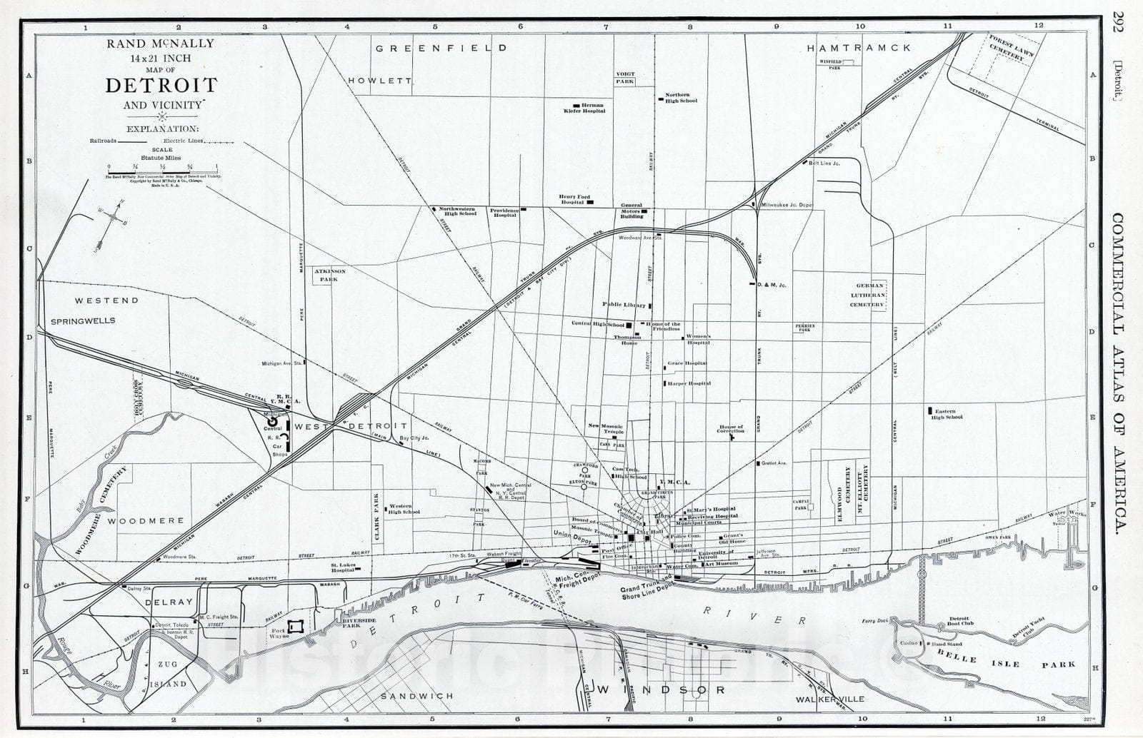 Detroit, Michigan - Railroad Map, 1924 - Rand McNally Commercial Atlas