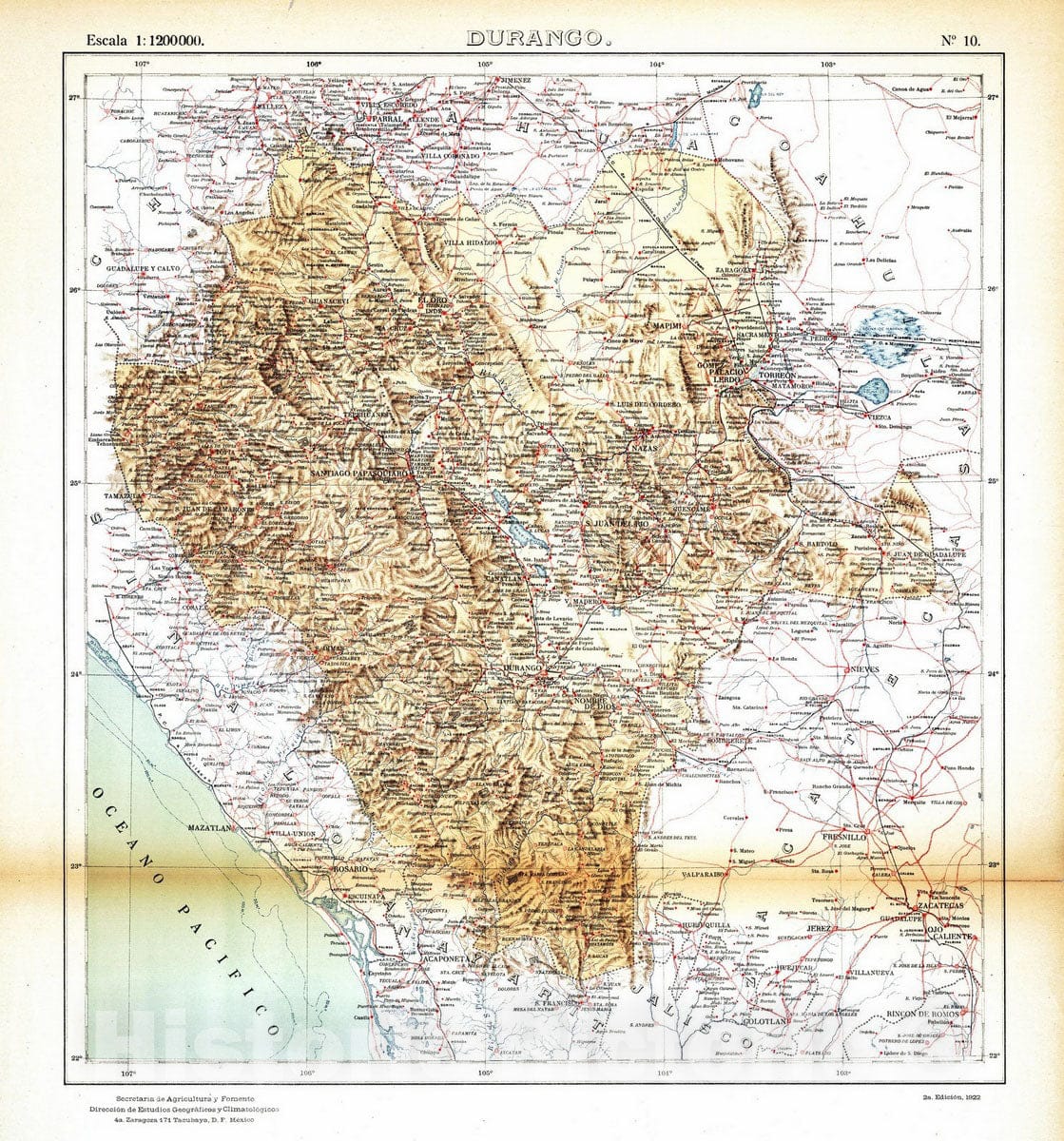 Historic Map : Mexico, Durango (Mexico : State) 1922 No. 10: Durango , Vintage Wall Art