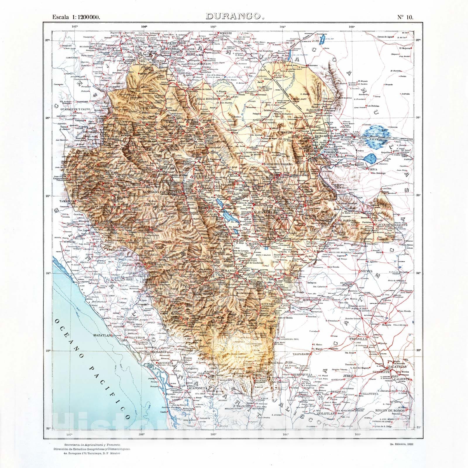 Historic Map : Mexico, Durango (Mexico : State) 1922 No. 10: Durango , Vintage Wall Art