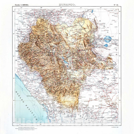 Historic Map : Mexico, Durango (Mexico : State) 1922 No. 10: Durango , Vintage Wall Art