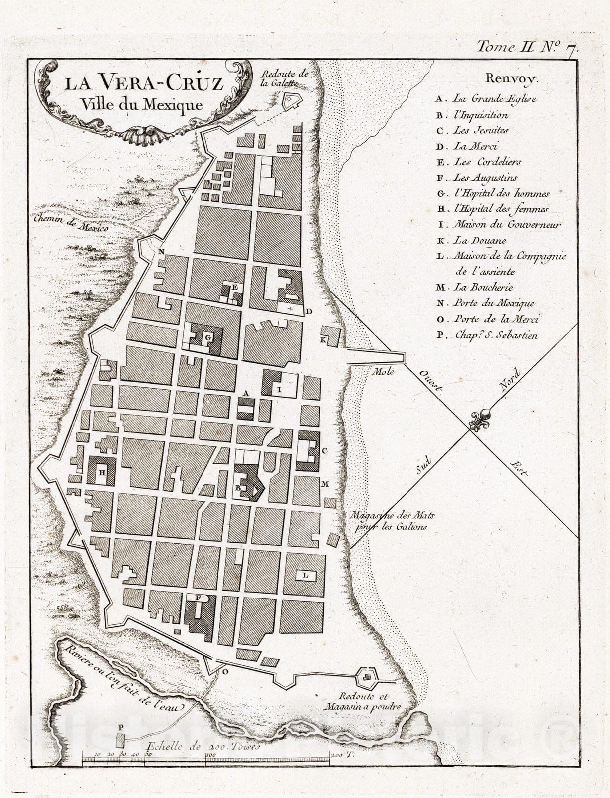 Historic Map : Mexico , Veracruz (Mexico), 1764 La Vera-Cruz ville du Mexique , Vintage Wall Art