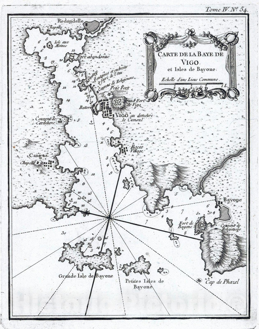 Historic Map : Spain, , Europe 1764 Carte de la Baye de Vigo, et Isles de Bayone , Vintage Wall Art