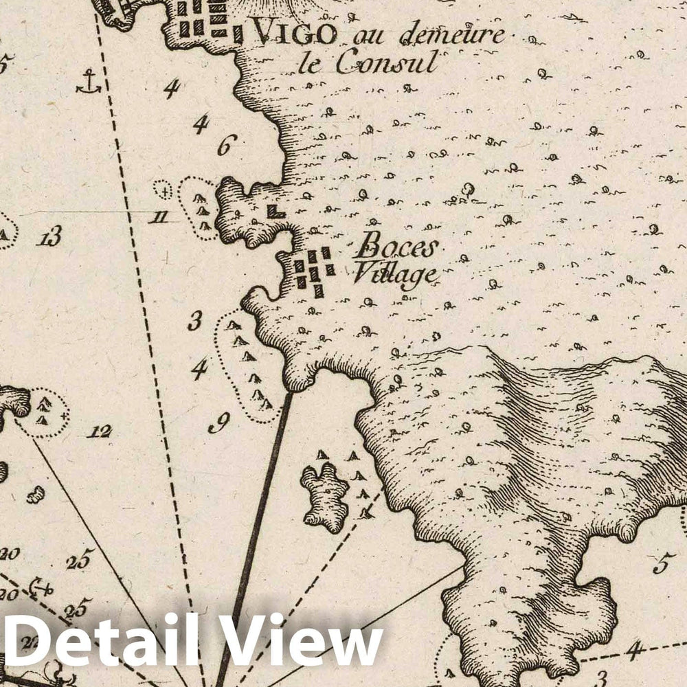 Historic Map : Spain, , Europe 1764 Carte de la Baye de Vigo, et Isles de Bayone , Vintage Wall Art
