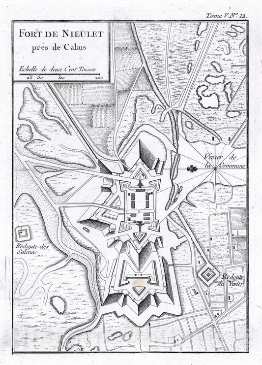 Historic Map : France , Calais France, 1764 Fort de Nieulet pres de Calais. , Vintage Wall Art
