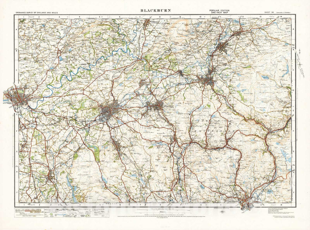 Historic Map : National Atlas - 1920 Sheet 30. Blackburn. - Vintage Wall Art
