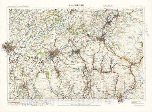 Historic Map : National Atlas - 1920 Sheet 30. Blackburn. - Vintage Wall Art