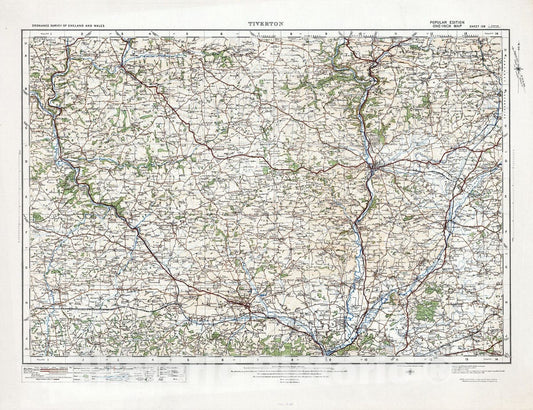 Historic Map : National Atlas - 1913 Sheet 128. Tiverton. - Vintage Wall Art