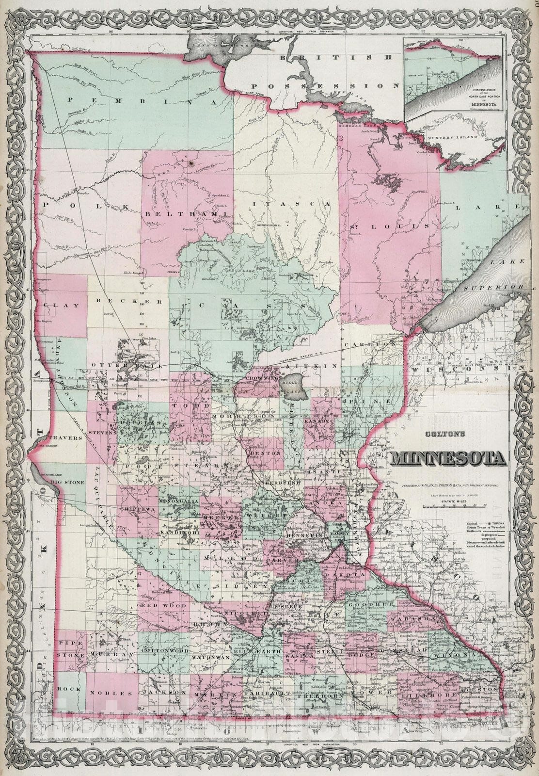 Historic Map : 1869 Minnesota. - Vintage Wall Art