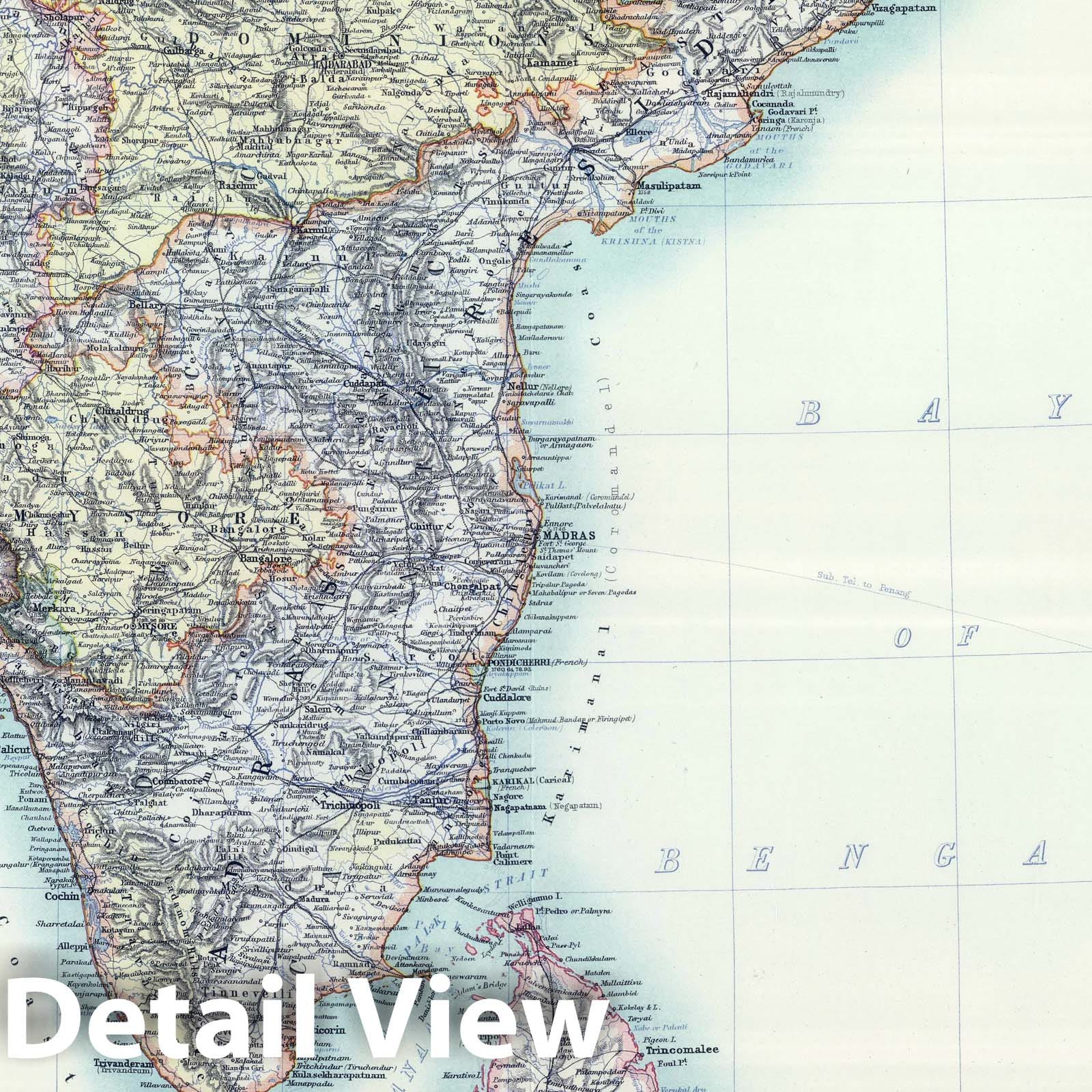 Southern India and Sri Lanka, 1911 - Historical Map Print