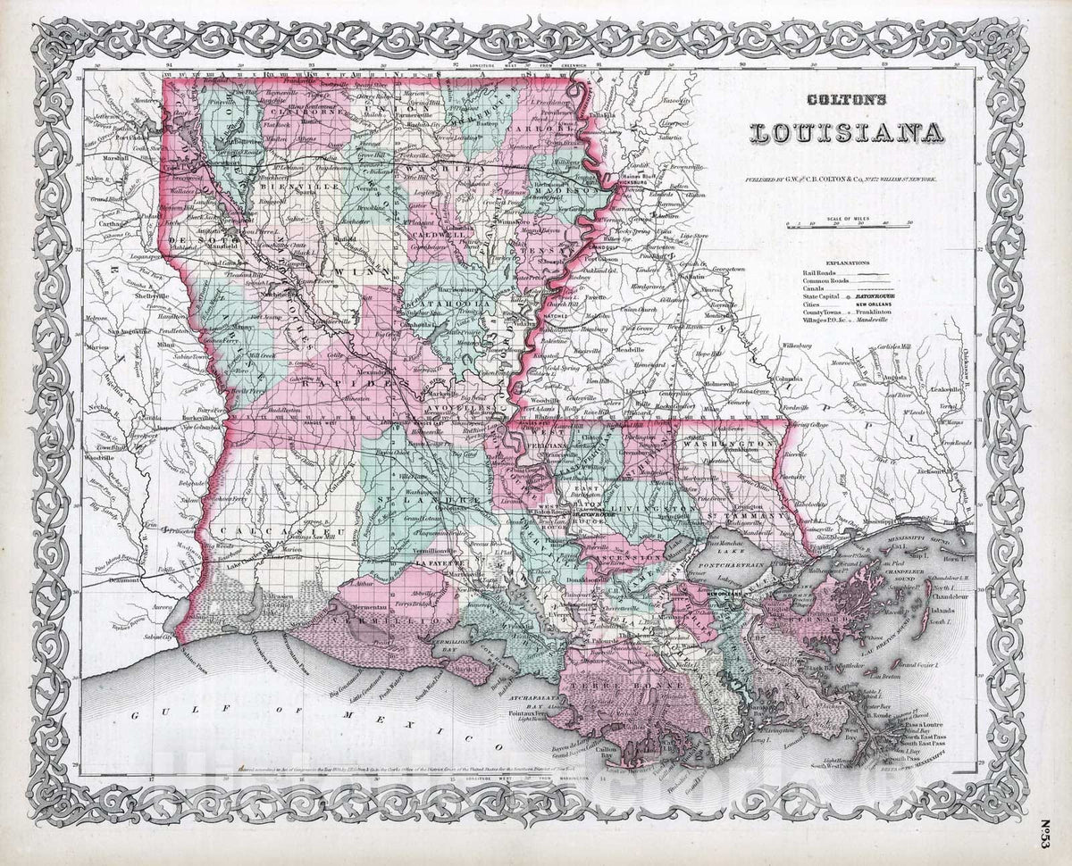 Historic Map : 1869 Louisiana. - Vintage Wall Art