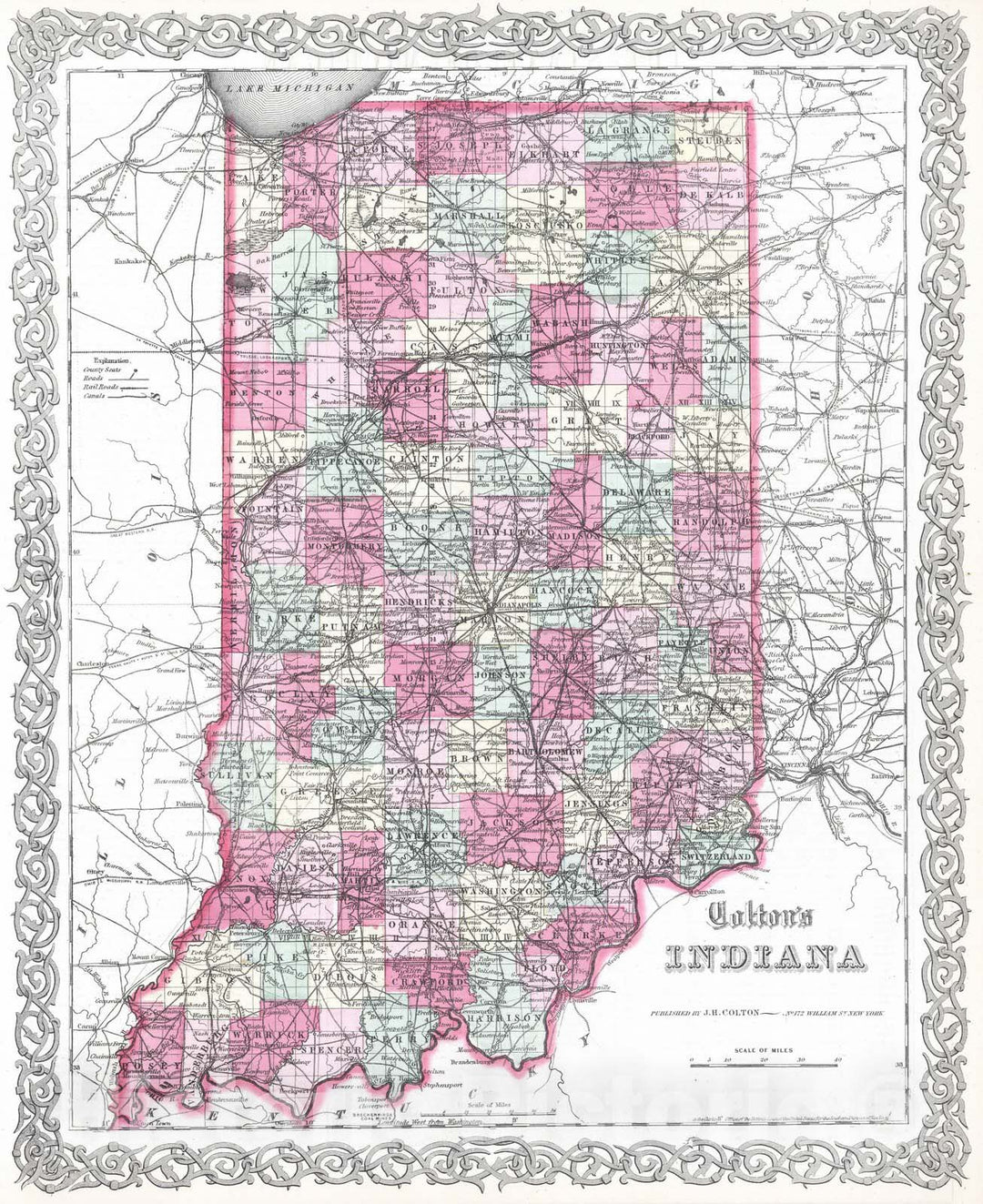 Historic Map : 1865 Indiana. - Vintage Wall Art