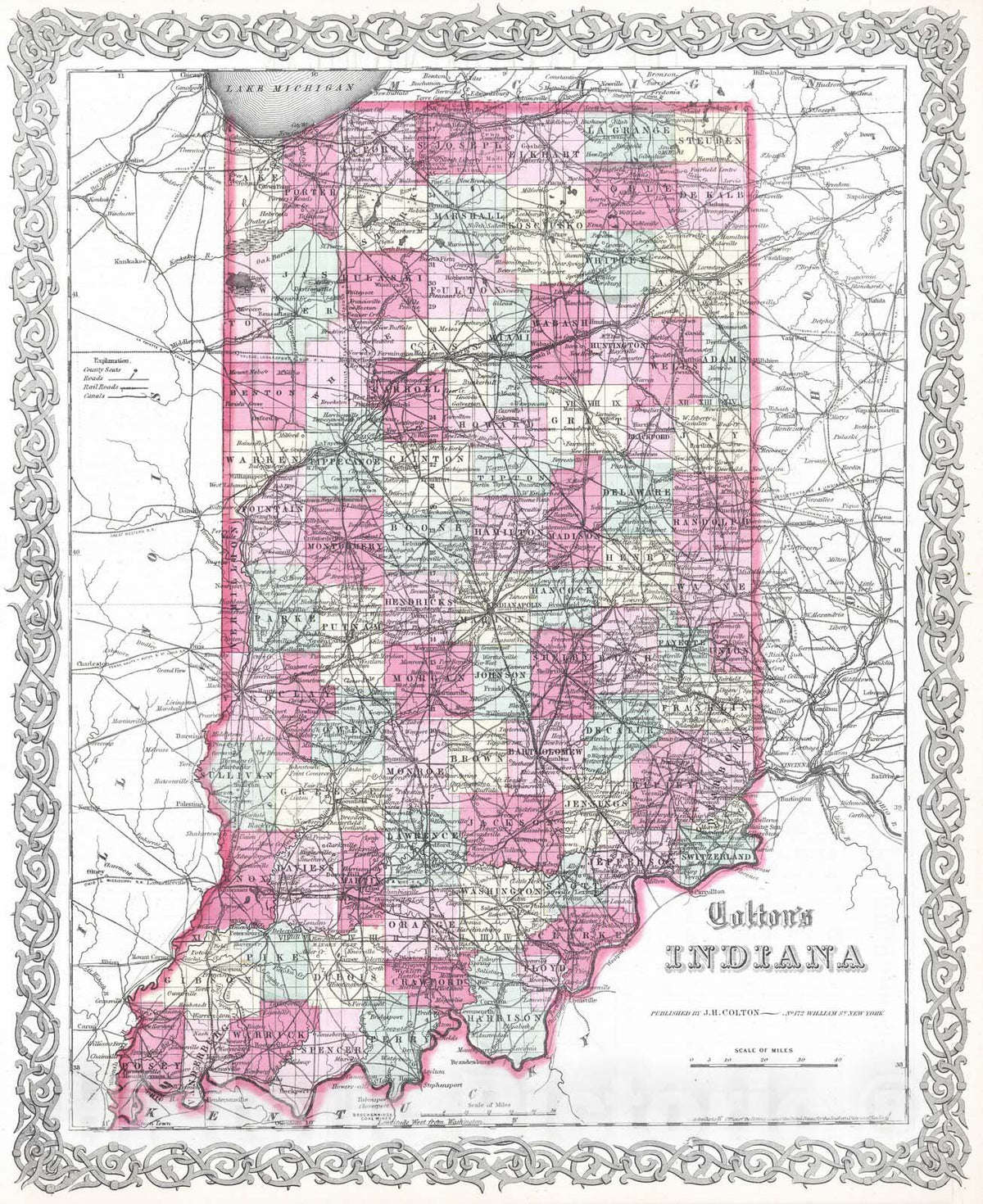 Historic Map : 1865 Indiana. - Vintage Wall Art
