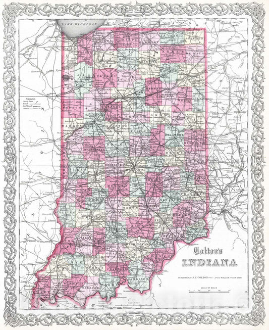 Historic Map : 1865 Indiana. - Vintage Wall Art