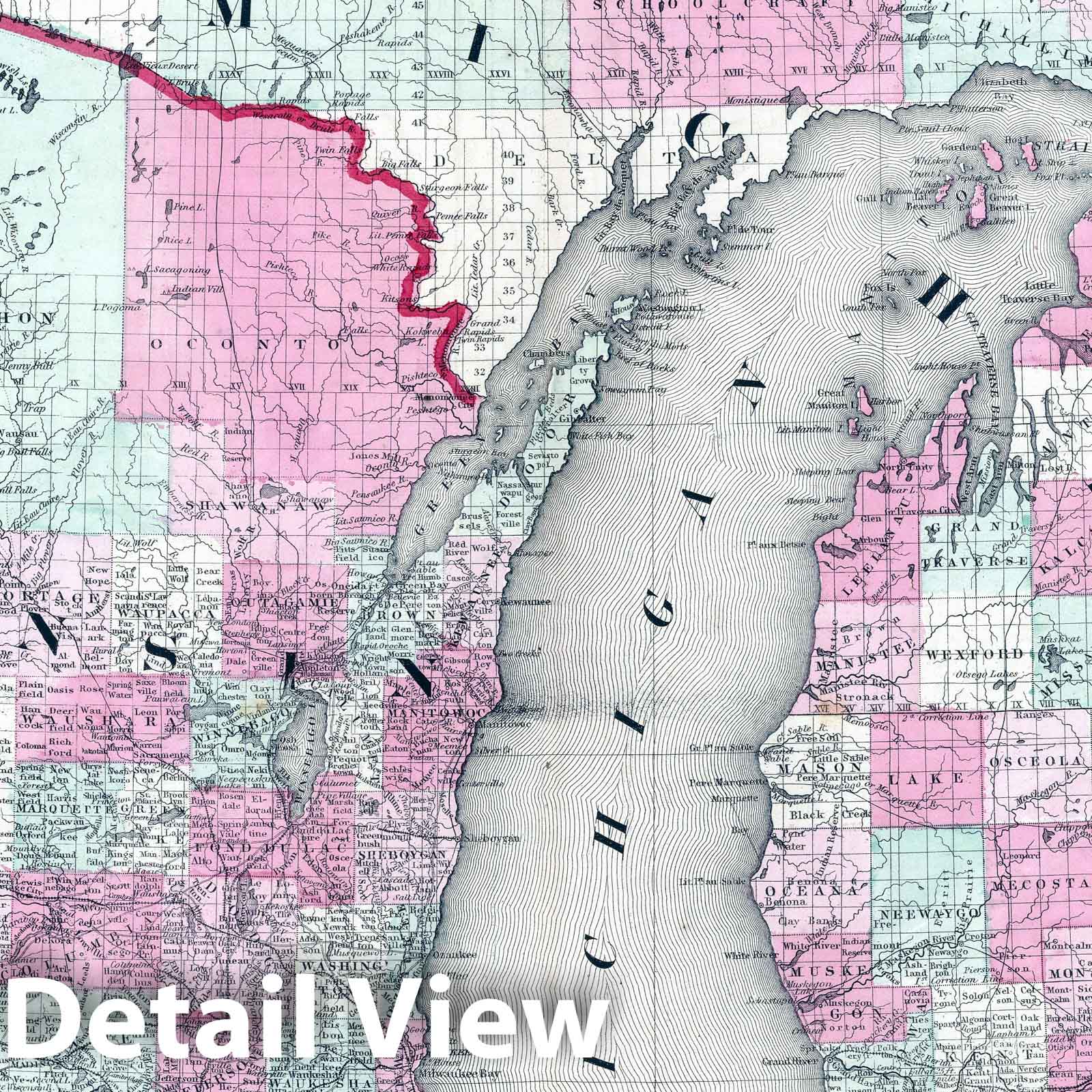 Wisconsin and Michigan - Railroad Map, 1864 - Johnson's Family Atlas