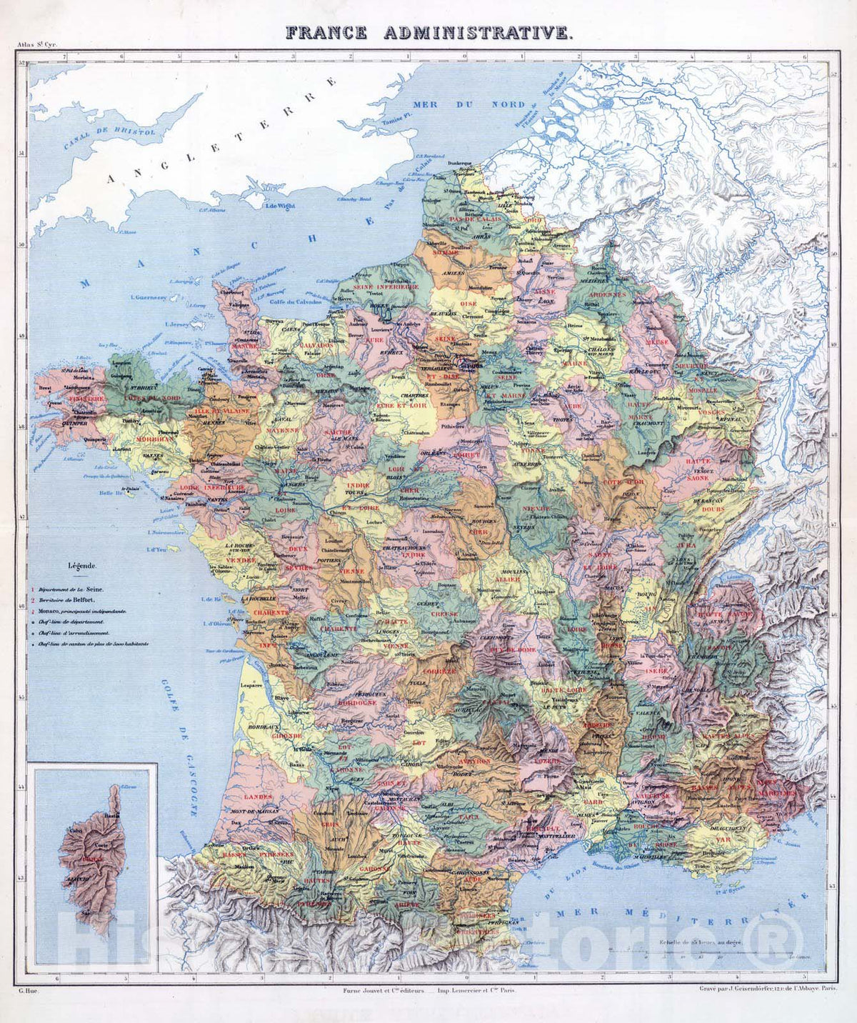 Historic Map : 1882 France Administrative. - Vintage Wall Art